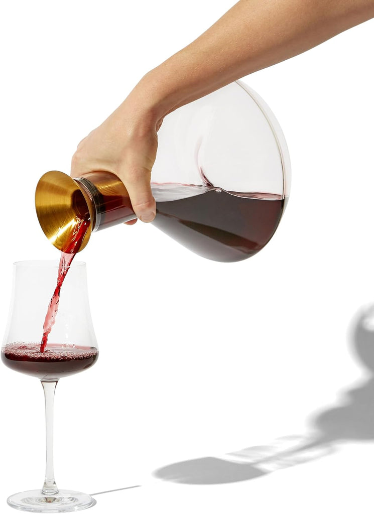 Premium Wine Decanter with Sediment Strainer and Integrated Aerator | Crystal Glass Carafe to Enhance Flavor