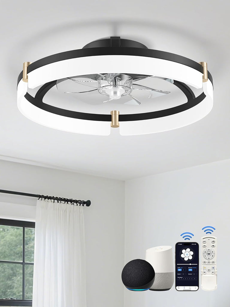20" Smart Ceiling Fans with Lights,Control via Remote Alexa App,Quiet,Low Profile Flush Mount Bladeless Ceiling Fan