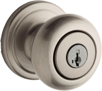 Hancock Entry Door Knob with Lock and Key, Secure Keyed Handle Exterior, Front Entrance and Bedroom, Satin Nickel