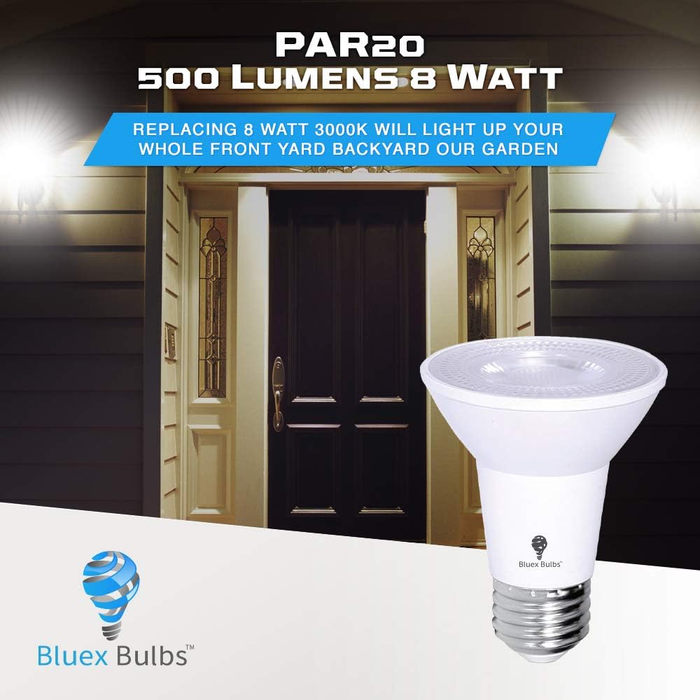 2 Pack PAR20 Outdoor LED Flood Light Bulb 8W 75 Watt Equivalent 500 Lumens Dimmable Waterproof E26 5000K Cool White