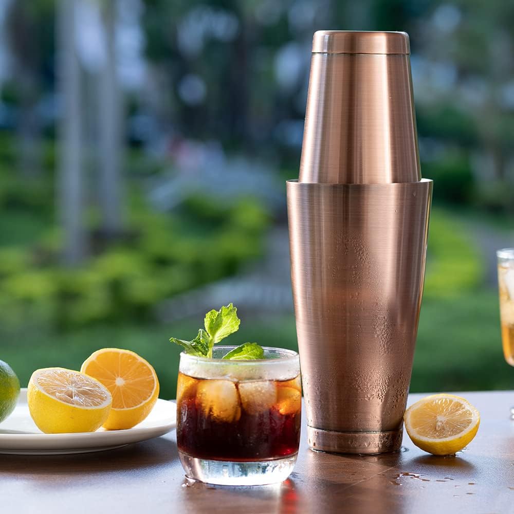 Boston Cocktail Shaker Antique Copper, Cocktail Shaker Tins Weighted, Bar Shaker Set Bartender Shakers for Bartending - Set of 2