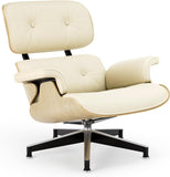 Modern Chaise Lounge Chair and Ottoman — White Leather