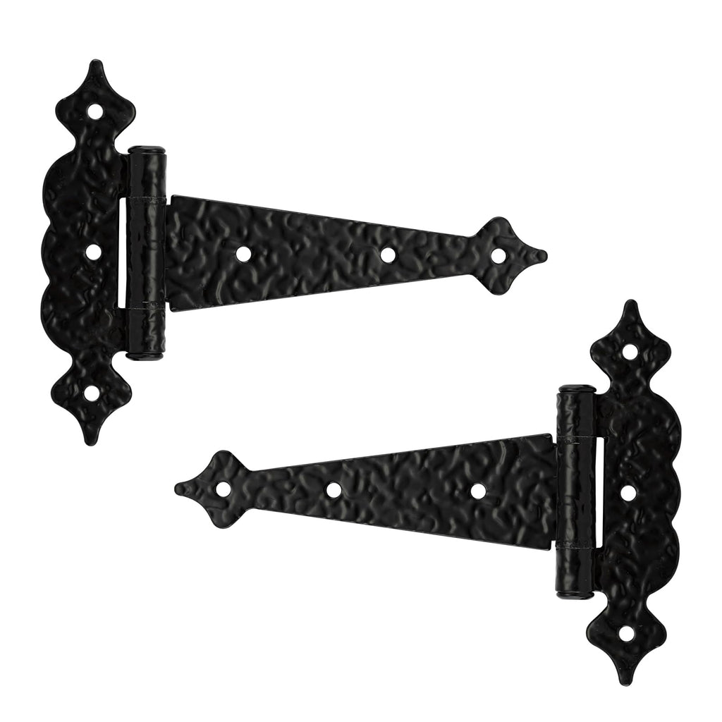 Heavy Duty T Strap Gate Hinges, 6 Inch Decorative Hammered T Hinges, Outdoor Hinges for Wooden Fences, Shed Door
