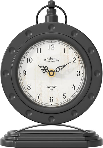 Vintage Table Clock, Desk and Shelf Mantel Clock, Antiques London Style Black Decor Clocks, for Farmhouse, Living Room