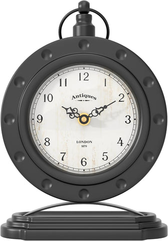 Vintage Table Clock, Desk and Shelf Mantel Clock, Antiques London Style Black Decor Clocks, for Farmhouse, Living Room