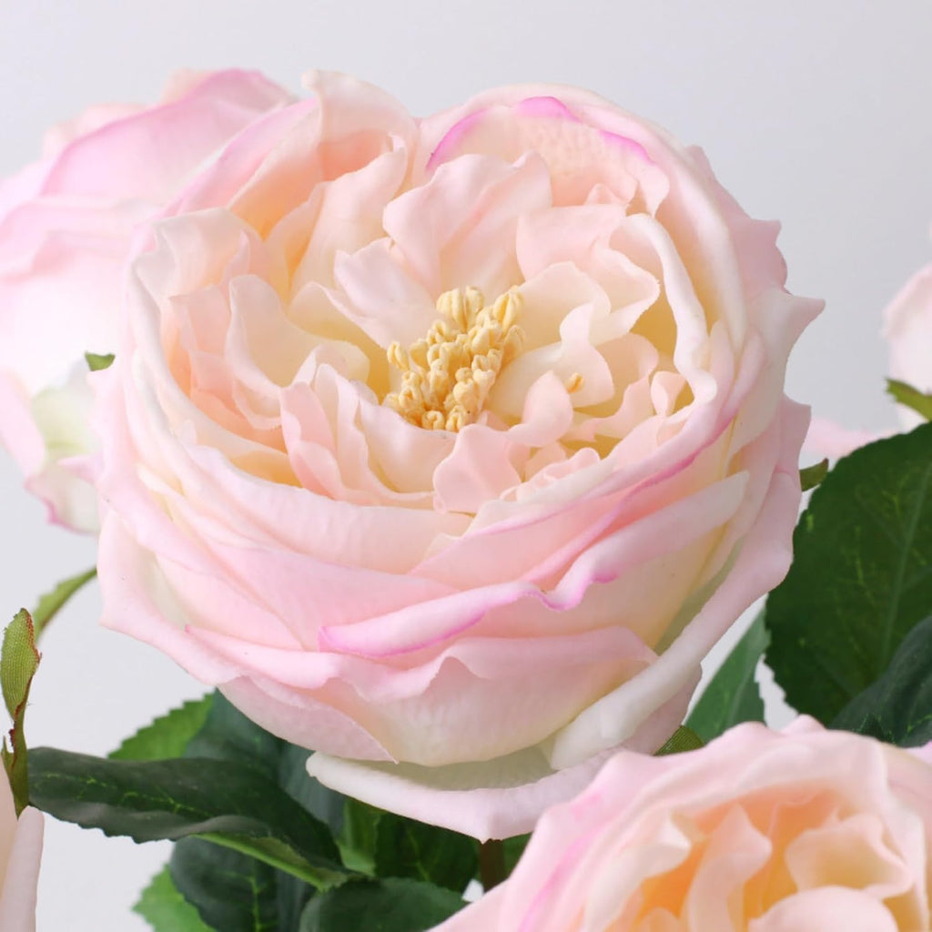 Real Touch Peonies Artificial Flowers, Blush Pink Fake Roses with Stem - Set of 6