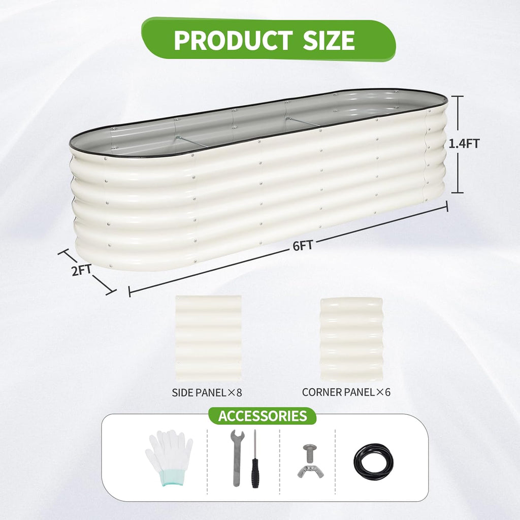 Galvanized Raised Garden Bed - 2 Pcs 6x2x1.4FT Planter Box, White | Raised Beds for Gardening Outdoor, Metal Flower