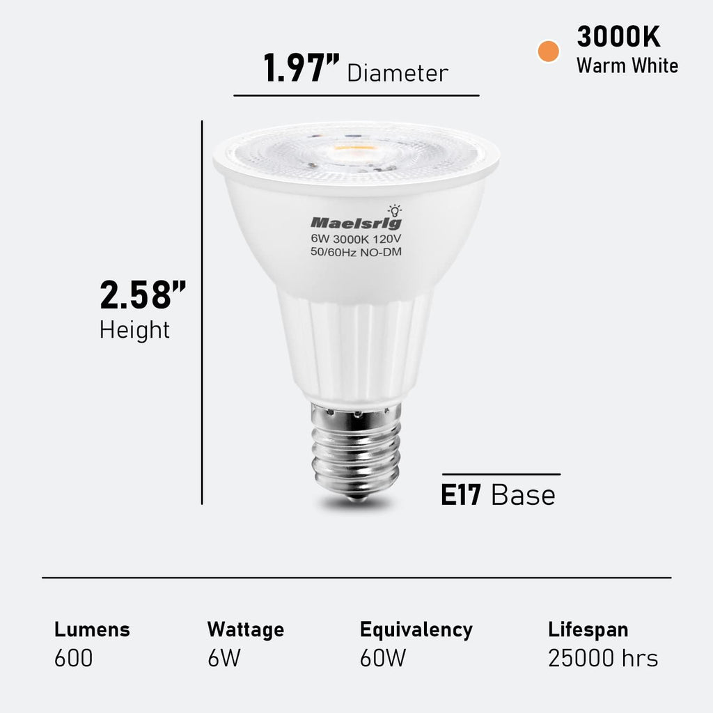 E17 LED Bulb 6W(60 Watt Equivalent), Intermediate Base Spotlight Bulb, Warm White 3000K, 600 Lumen, E17 Reflector R14