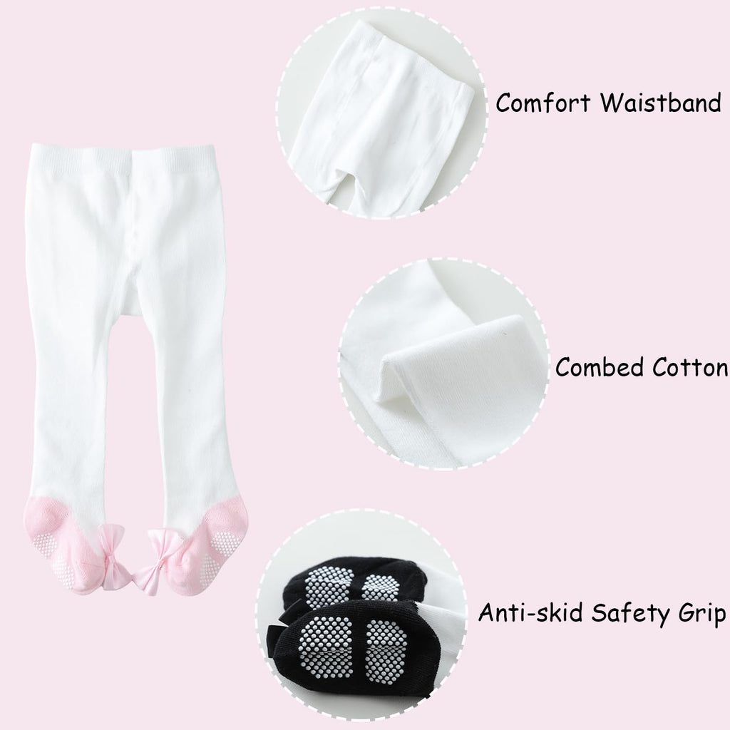 Baby Tights with Shoes Newborn Girl Seamless Non Slip/Skid Leggings Organic Cotton Tights with Bow Footed Pants