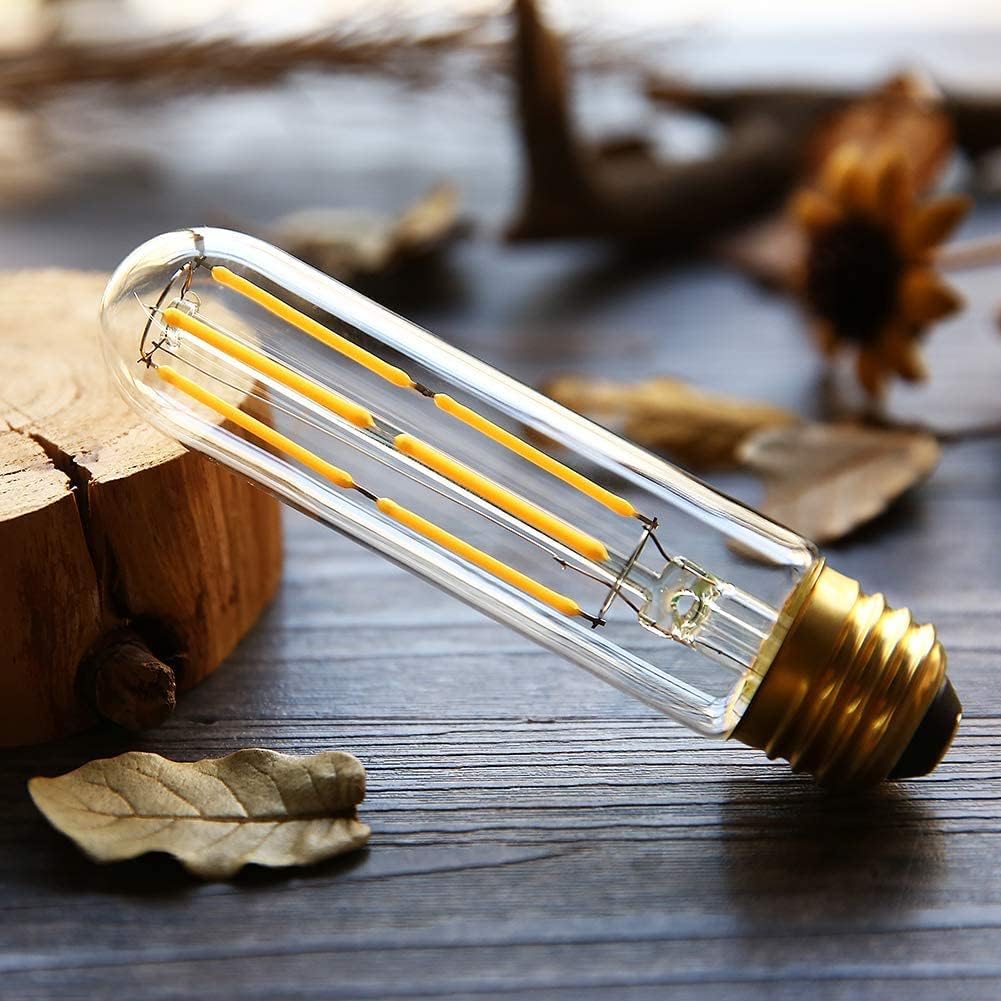 T10 LED Bulbs Daylight White 4000K LED Tubular Edison Light Bulbs 6W Dimmable Tube Vintage Bulbs 60 Watt