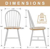 White Windsor Dining Chairs Set of 2, Farmhouse Wooden Dining Room Chairs with Spindle Bow Back, Modern Cottage Style Kitchen Chairs, Oak