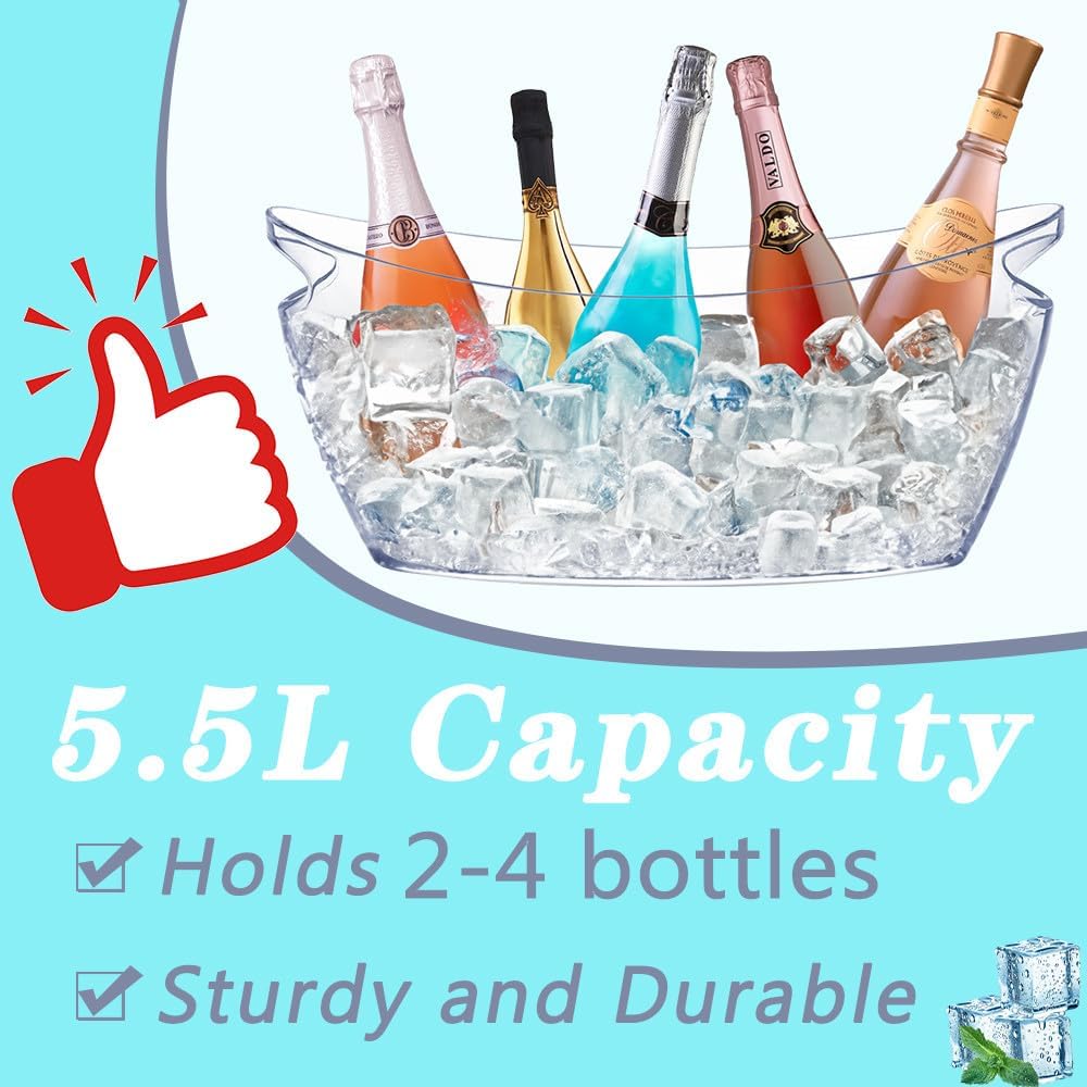 Ice Bucket, 5.5L Acrylic Ice Buckets, Large Beverage Tub for Parties, Mimosa Bar Supplies Beverage Tub - Set of 2
