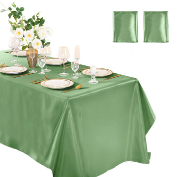 2 Pack Sage Green Satin Tablecloth 60 x 102 Inches