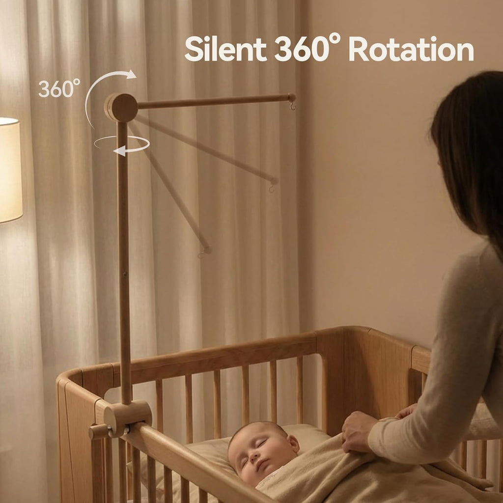 Crib Mobile Arm, 360° Adjustable Wooden Baby Mobile Hanger for Crib