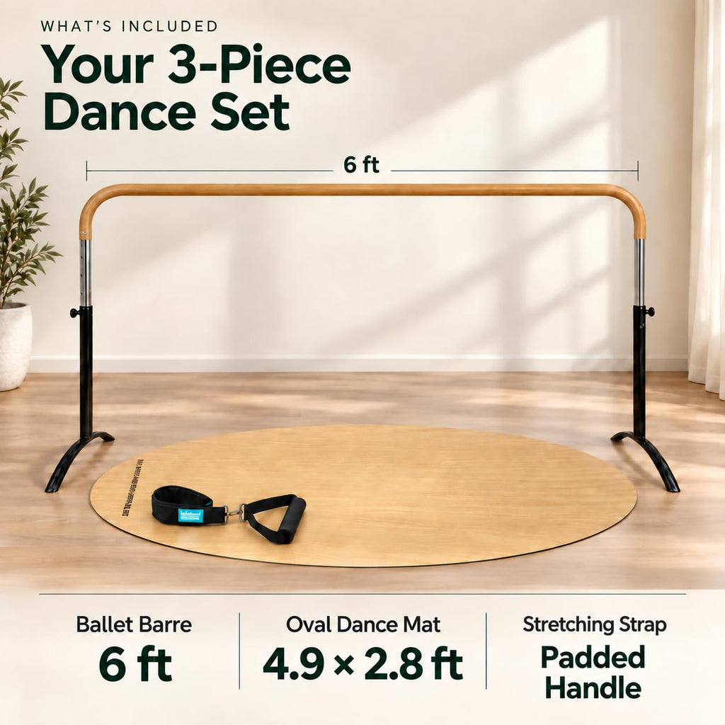 Marley Dance Floor and Ballet Barre and Studio - 3-Piece Set