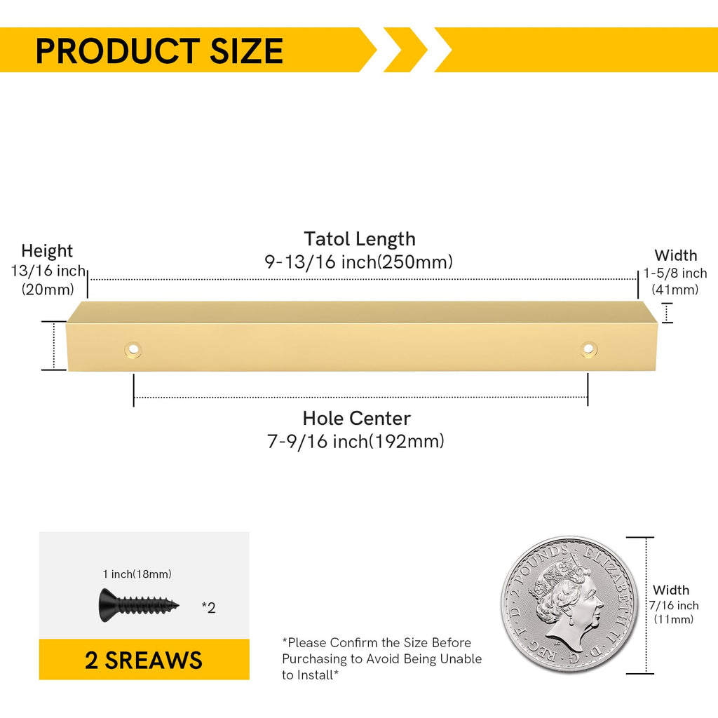 Drawer Handles Gold Cabinet Pulls 7-1/2 inch 20 Pack, Finger Pulls for Cabinet Edge Pulls, Aluminum Alloy Hardware