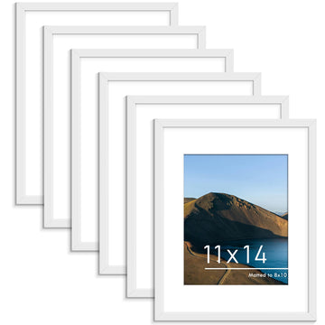 11x14 Picture Frame Set of 6, Wall or Tabletop, White Woodgrain