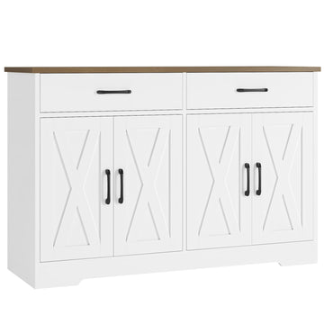 47" W Kitchen Sideboard Buffet Cabinet with Storage Drawers, White