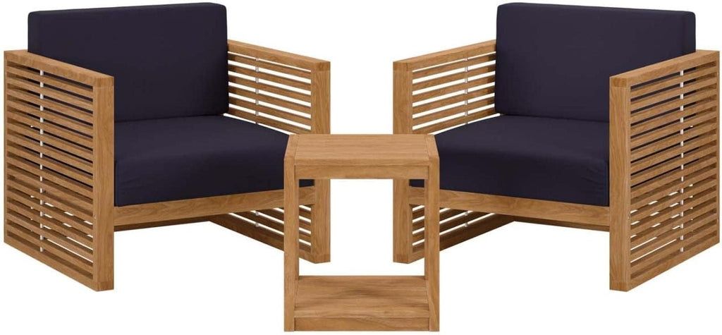 Carlsbad 3-Piece Teak Wood Outdoor Patio Set in Natural/Navy
