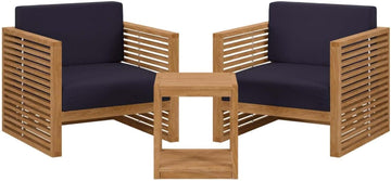 Carlsbad 3-Piece Teak Wood Outdoor Patio Set in Natural/Navy