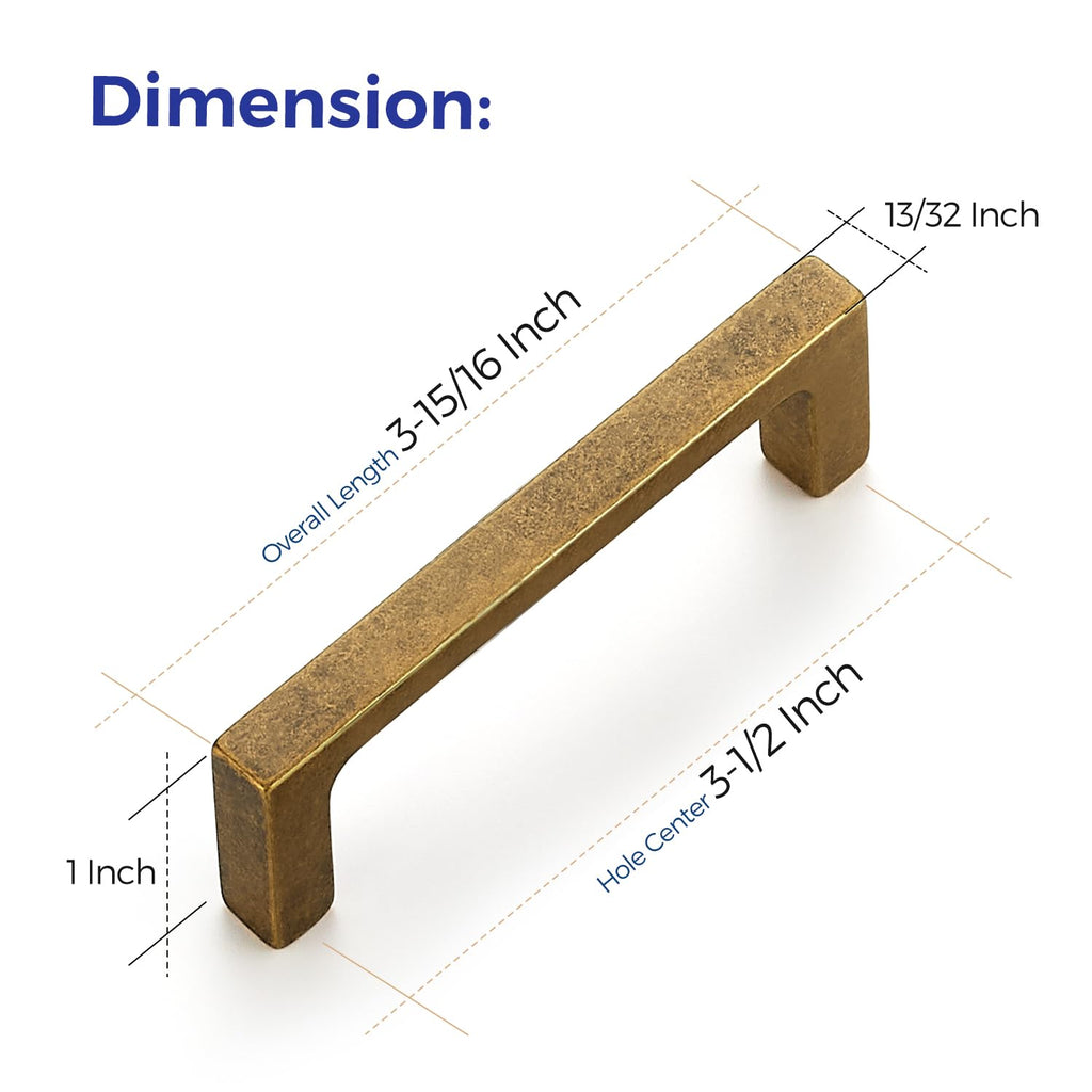 Antique Brass Kitchen Cabinet Solid Handles,3-1/2 Inch,10 Pack