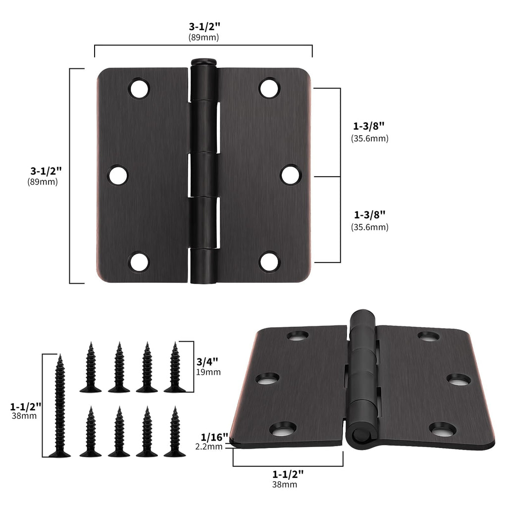 24 Pack Oil Rubbed Bronze 3.5" Door Hinges 1/4" Radius Corners
