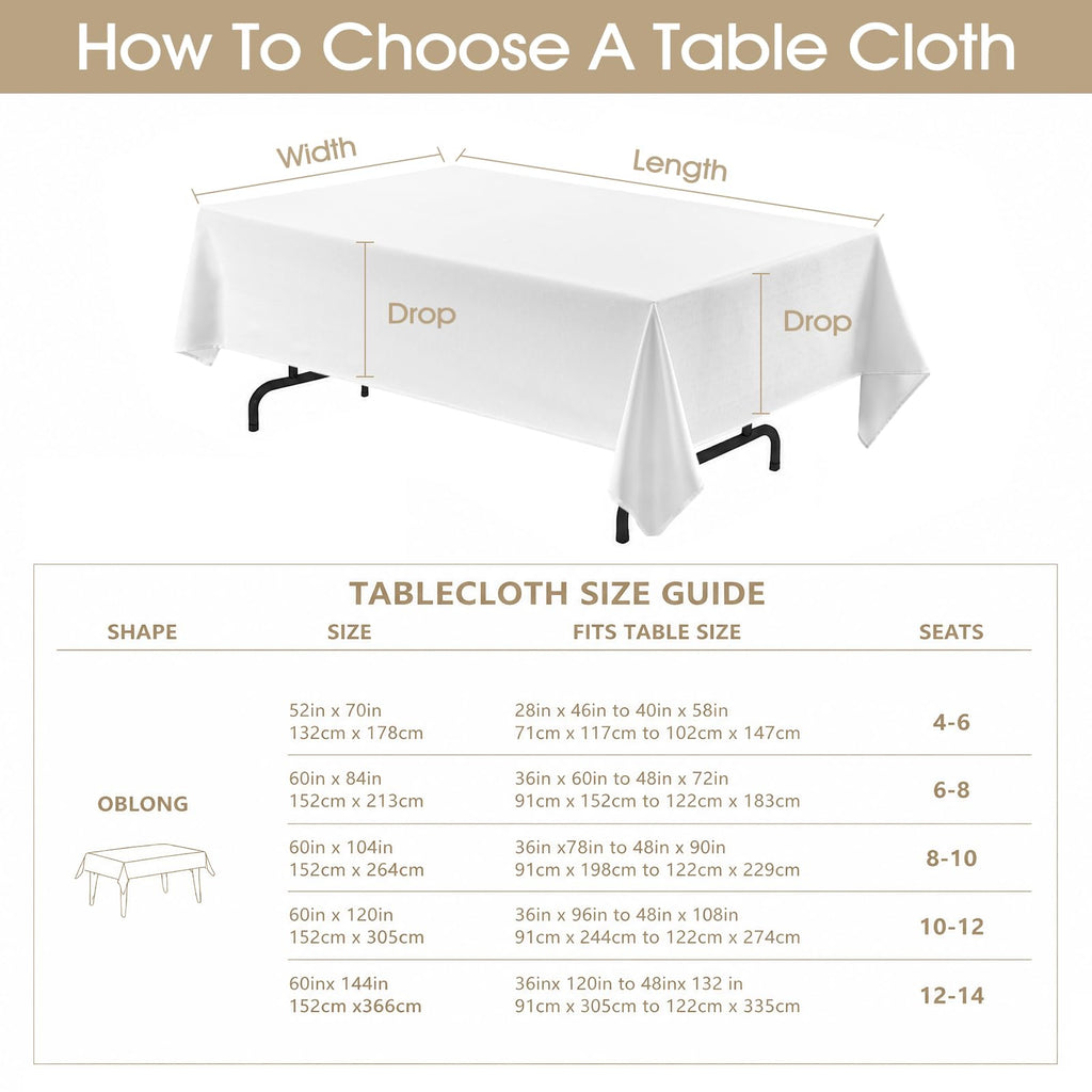 Rectangle 8 Feet Tablecloth 60x120 inch Linen Textured Table Cloth Stain and Wrinkle Resistant Washable Polyester