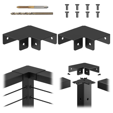 2Pack Black Cable Railing Handrail Corner Connectors, Aluminum