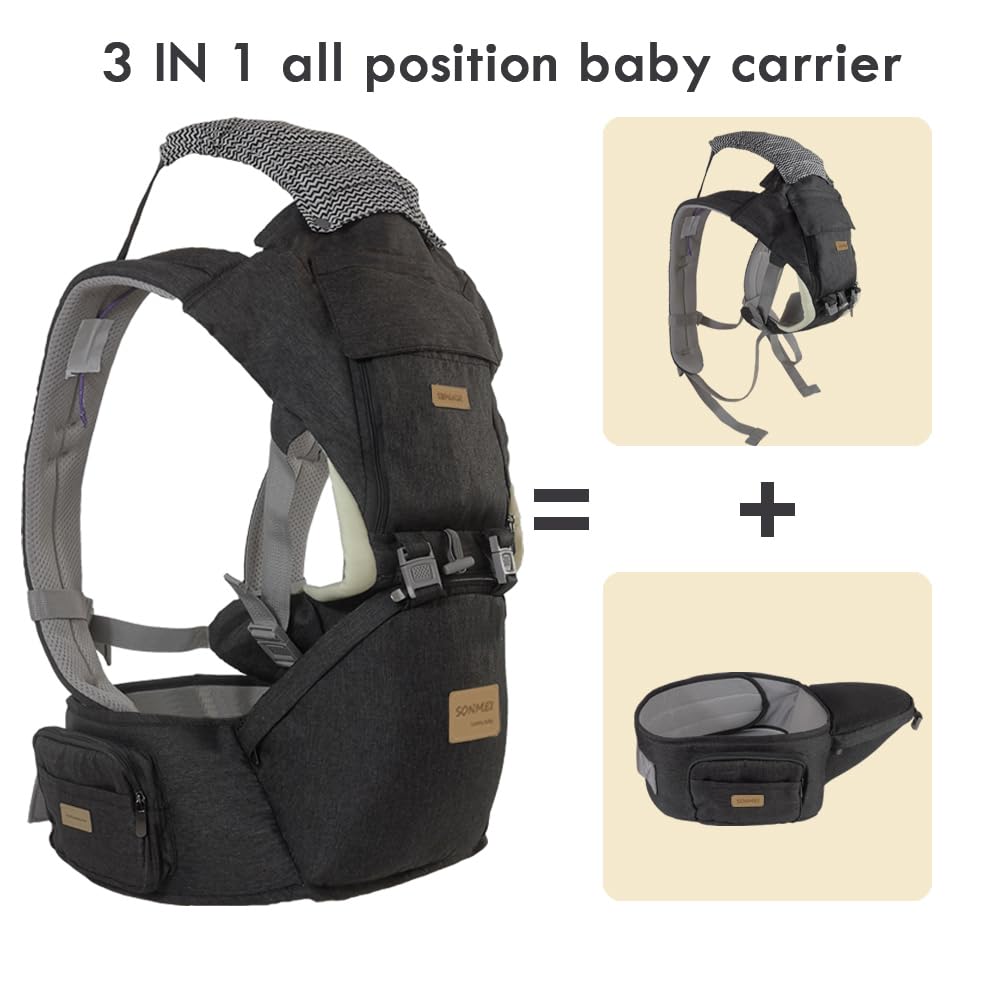 Ergonomic Baby Carrier with Hip Seat, 360° Positions, Soft and Breathable, All Seasons, for Newborns and Toddlers