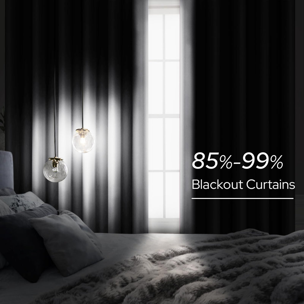 Faux Silk Greyish White Blackout Curtains 52W x 96L 2 Panels