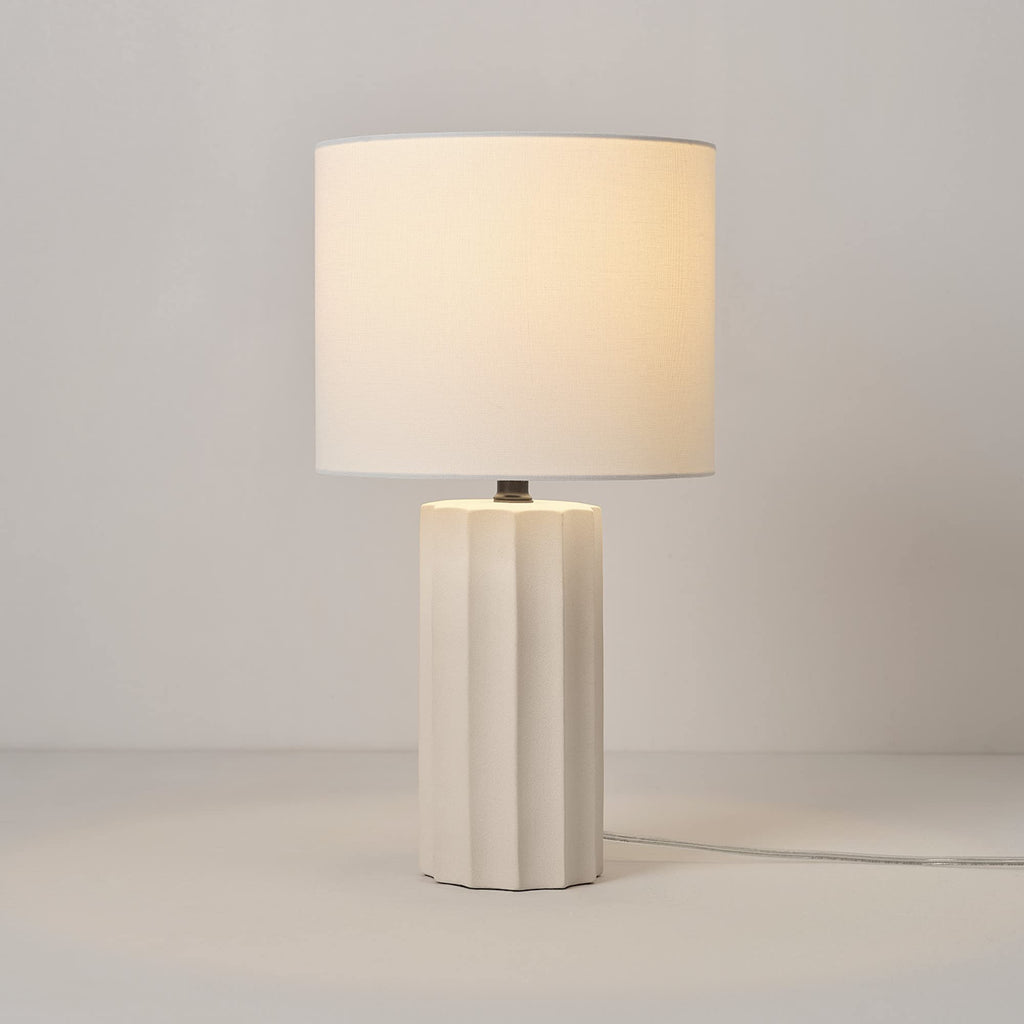 20" Ribbed Concrete Finish Table Lamp with White Linen Shade