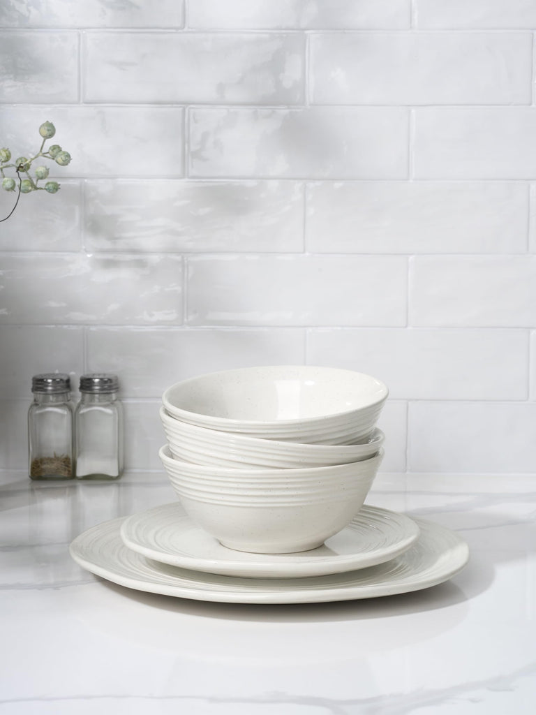 Plates and Bowls Sets 12-Piece Stoneware Dinnerware Sets, Dishes Set for 4, Speckled Hand-made Reactive Glaze Dish