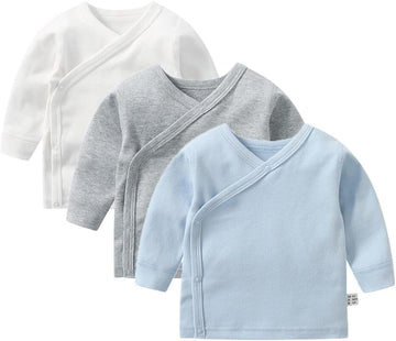 Baby Long Sleeve Side-snap Cotton Shirt Unisex Girls Boys Kimono Tee Shirts Top