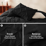 Queen Comforter Set Black, 7 Pieces Pintuck Bed in A Bag, Premium Black Comforter Queen