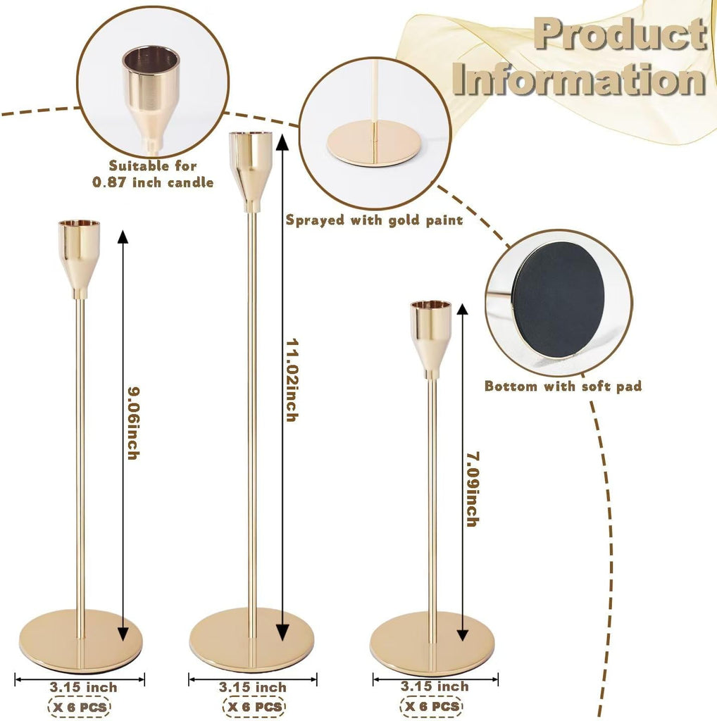 Gold Candlestick Holders, Set of 18 Taper Candles Holder for Candlestick Metal Candle Sticks Holders Stand Candelabra