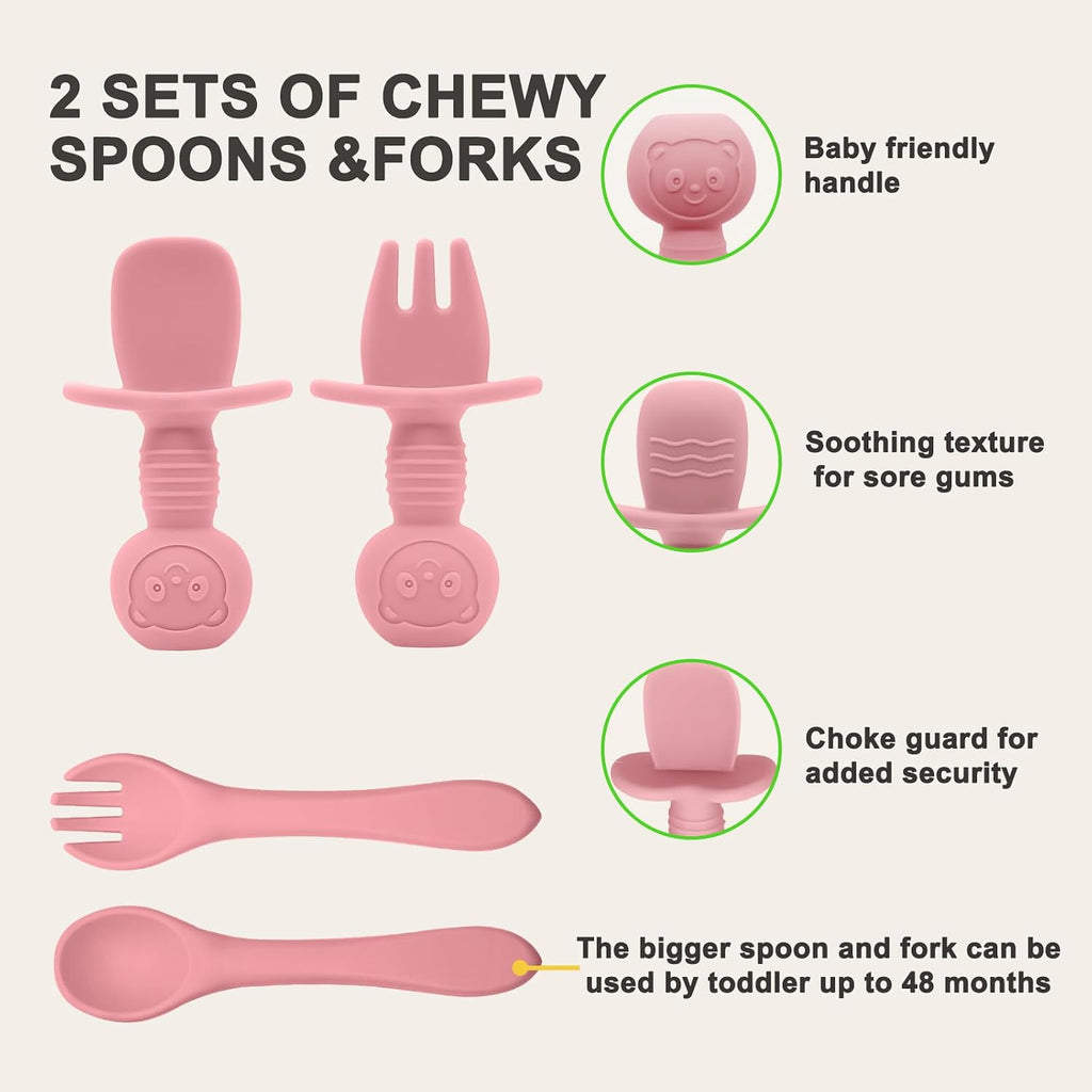 Feeding Set | Baby Led Weaning Supplies Includes Suction Bowls and Divided Plates, Adjustable Bib, Baby Utensils