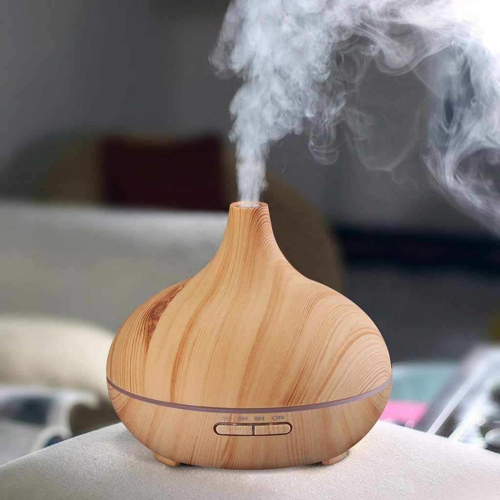 Aroma Essential Oil Diffuser, 500ml Wood Grain Ultrasonic Cool Mist Whisper-Quiet Humidifier with Color LED Lights