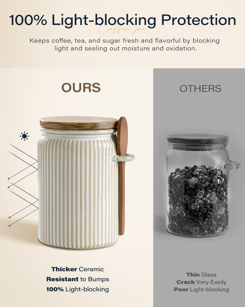 Small Canisters Sets for the Kitchen, 18 oz Sugar Coffee Tea Storage Containers, Ceramic Kitchen Canisters - Set of 4