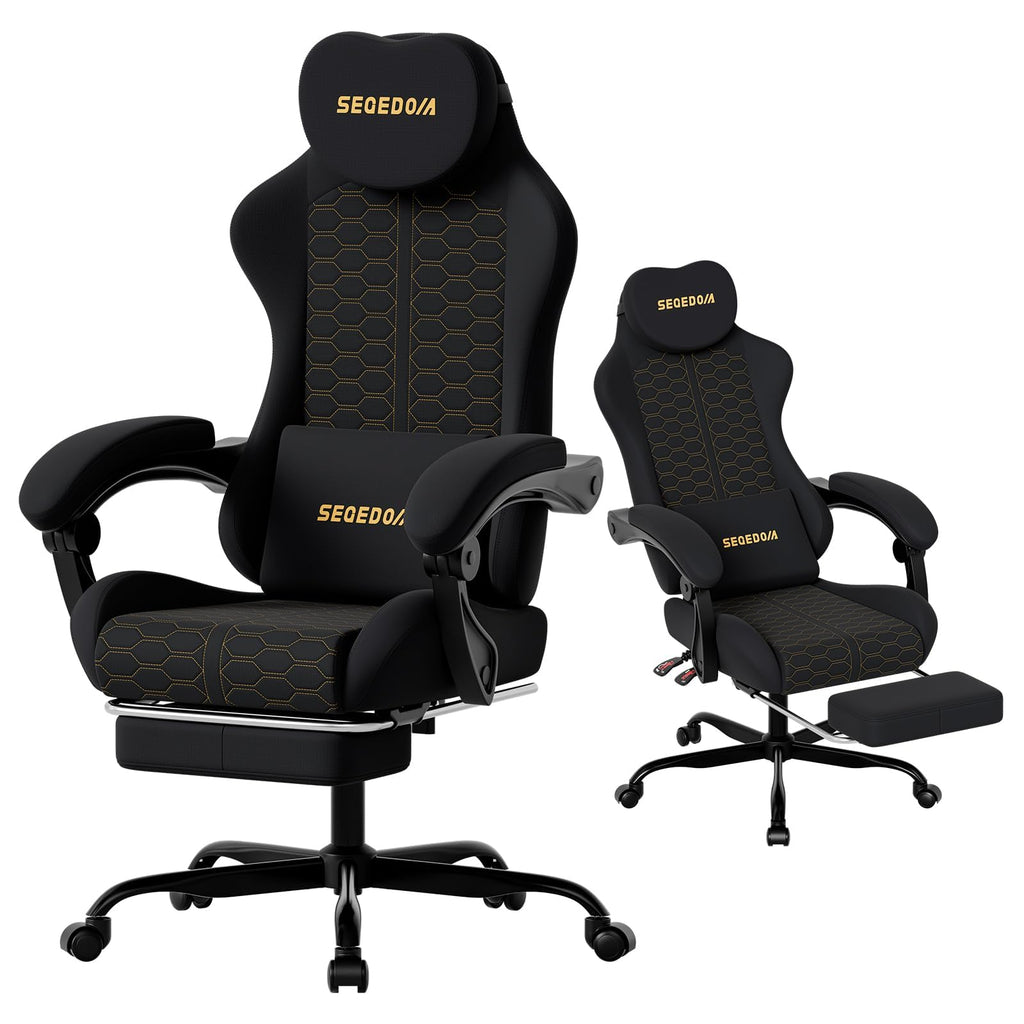 Honeycomb Embossed Gaming Chair with Footrest & Massage Lumbar Support, Adjustable Ergonomic Office Chair for Adults