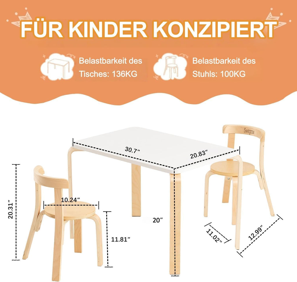 Kids Table and 2 Chairs Set, Wooden Table and Chairs for Kids & Toddler,Kid Wooden Furniture