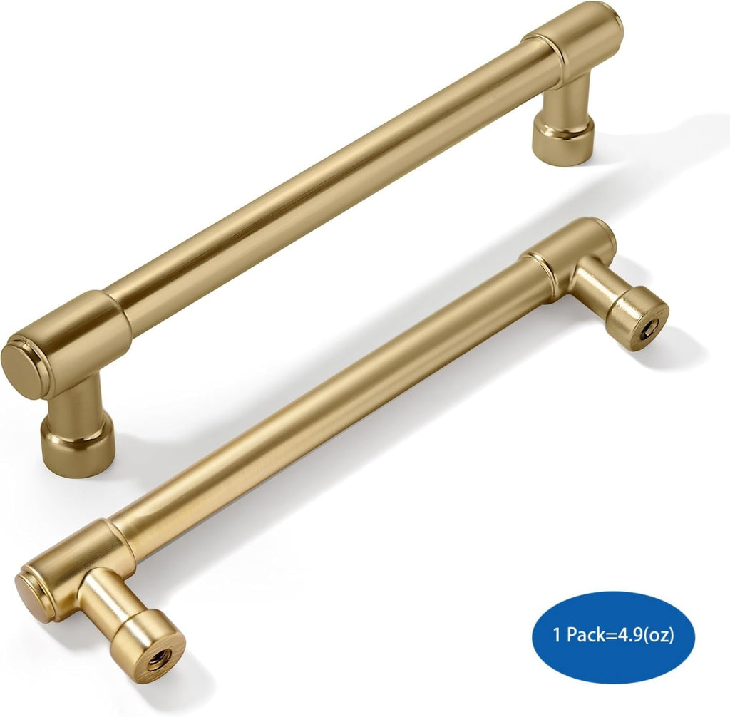 2 Pack Brushed Brass Cabinet Pulls 5 Inch(128MM) Hole Centers Kitchen Brushed Gold Cabinet Handles Cabinet Hardware