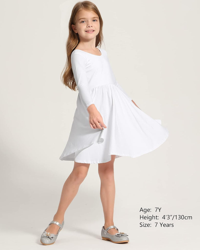 Girls Cotton Long Sleeve Dress Twirl Skater Dress