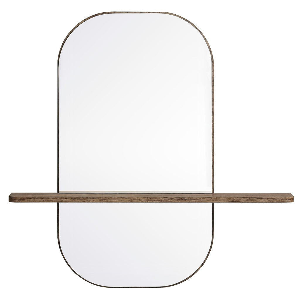 Solstice Oversized Wall Mounted Oval Mirror with Shelf in Walnut - Modern Decorative Accent Mirror, or Bathroom