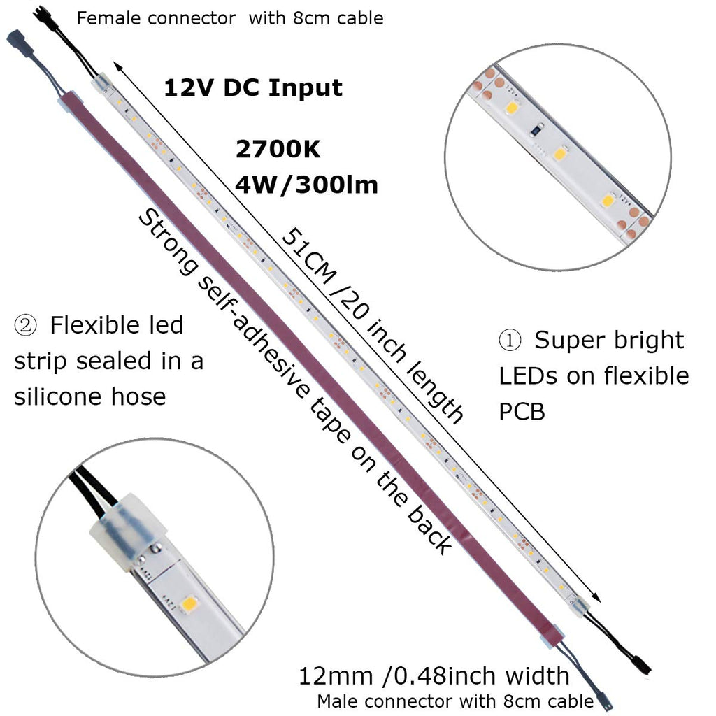 Under Cabinet Lighting Kit, 6 PCS 20 Inches Flexible LED Strips, 24W, 1800 Lumen, Warm White 2700K. Suitable Counters
