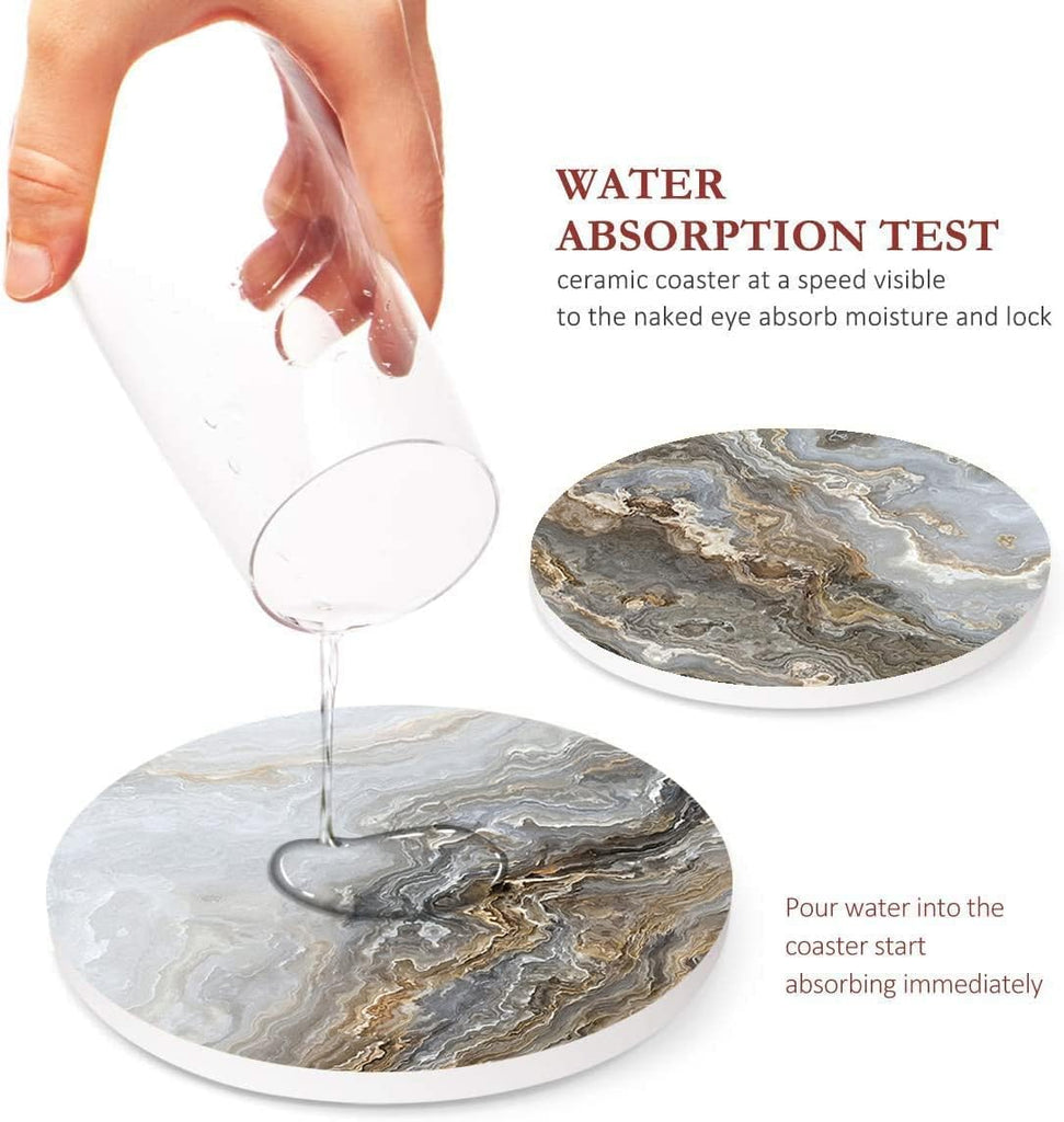 Coasters for Drinks, Ceramic Stone, Grey Marble - Set of 6