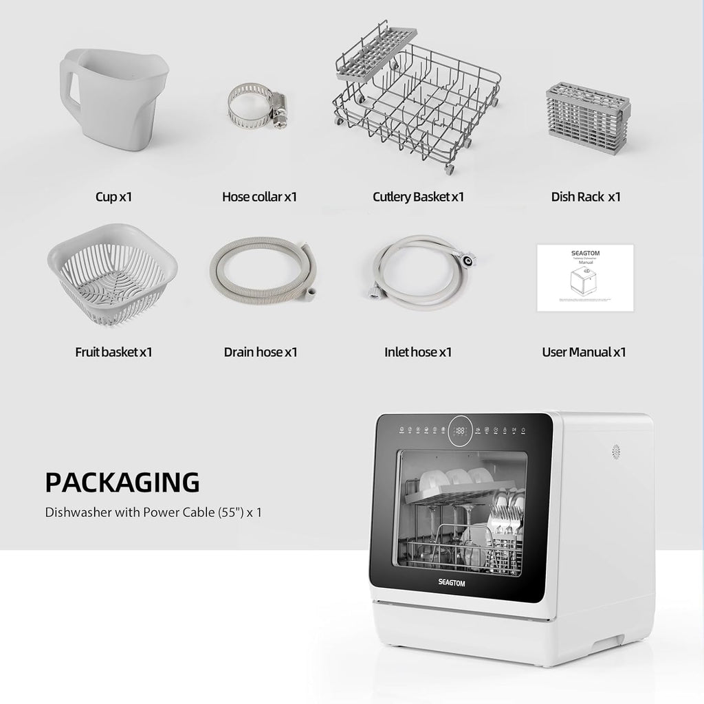 Portable Dishwashers for Camping and Home with 5l Water Tank, Hose, LED Light, 10 Wash Programs, Baby Care Mode
