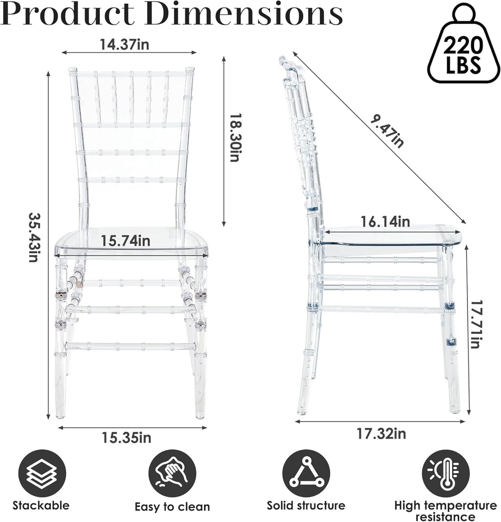 Clear Acrylic Ballroom Chairs, Modern Dining Chair Set of 12, Accent Event Ghost Chairs for Wedding Party Event