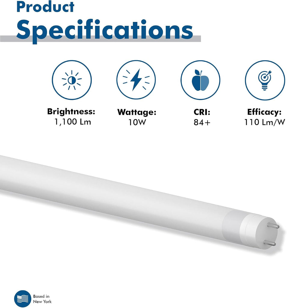 2 ft. T8 G13 LED, F20T10/D, Type A Plug & Play, 6000K, Frosted
