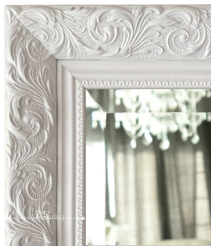 Bella Ornate Embossed Framed Wall Mirror (24.25" x 28.25", White)