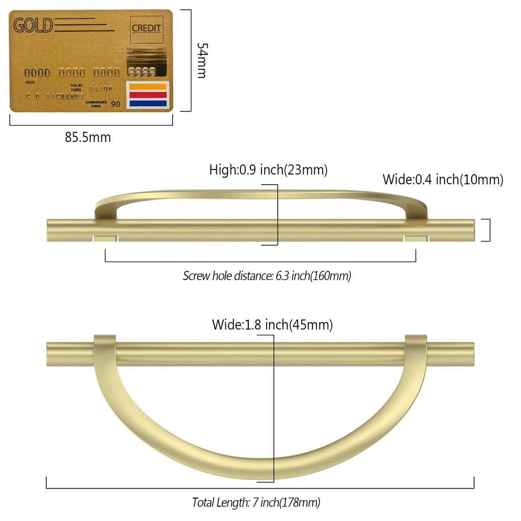10 Pack Brushed Gold Cabinet Pulls 6.25 Inch(160MM) Hole Centers Kitchen Cabinet Handles Hardware Kitchen Handles for